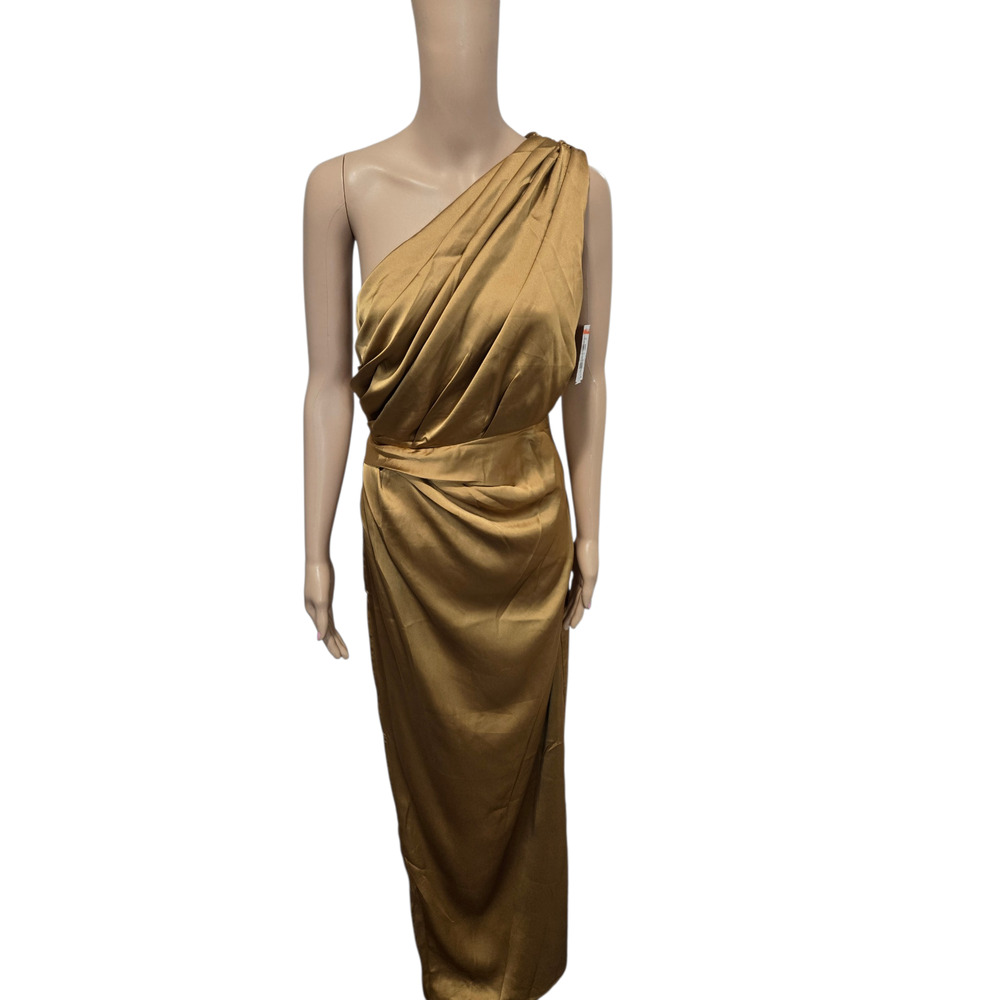 Petal & pup size 6 gold one shoulder gown dress prom wedding elegant